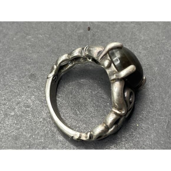 Vintage Moonstone Gemstone Silver Tone Ornate Cocktail Ring Sz 5.5 6.74g - Picture 7 of 11